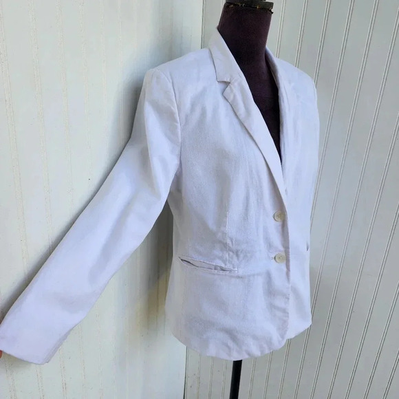 Banana Republic Blazer Womens  White Linen Blend Lightweight Butron Jacket Sz 14 - Picture 3 of 12